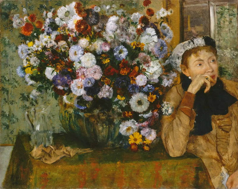 Donna seduta accanto a un vaso di fiori - Edgar Degas