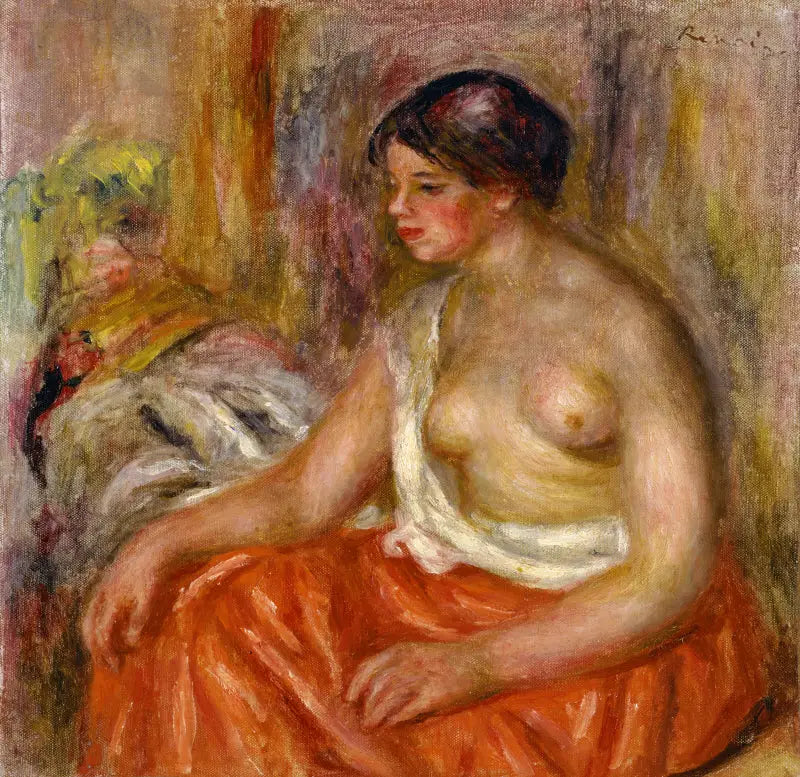 Femme assise à la poitrine nue - Pierre-Auguste Renoir image 1 copie de tableau peinte à la main
