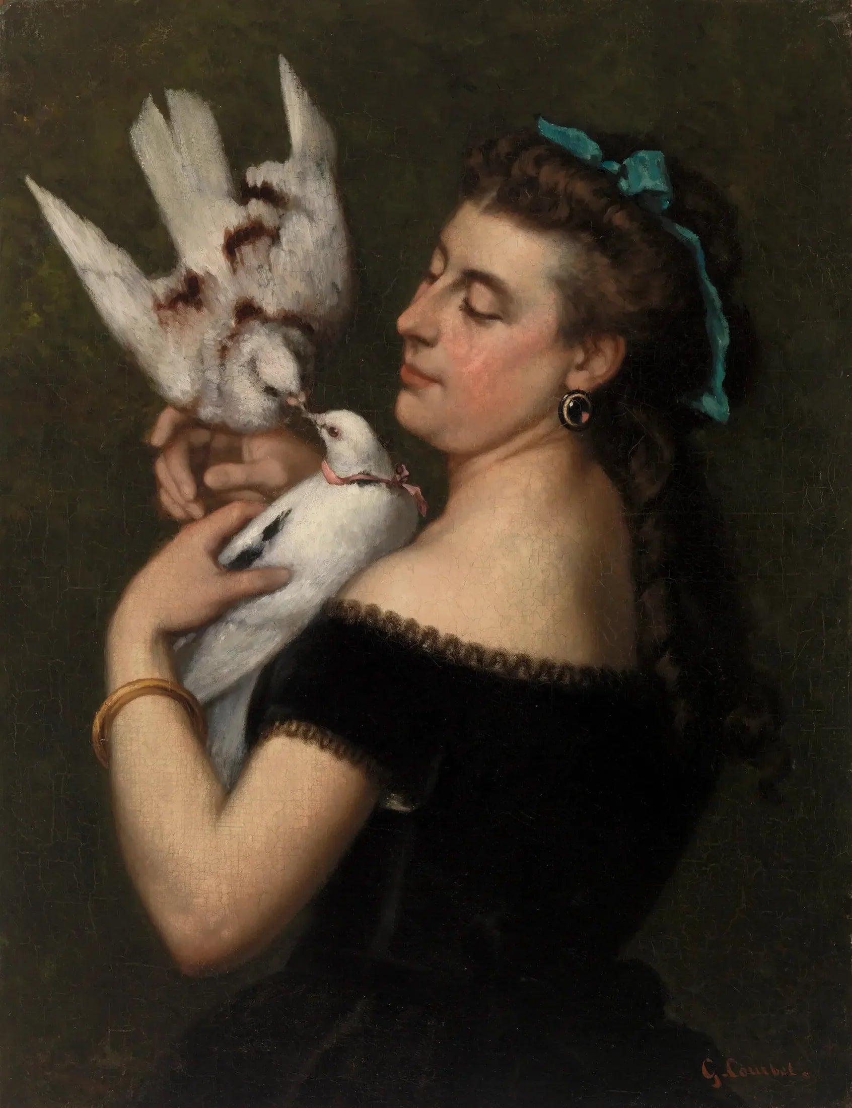 Femme aux pigeons - Gustave Courbet image 1 copie de tableau peinte à la main