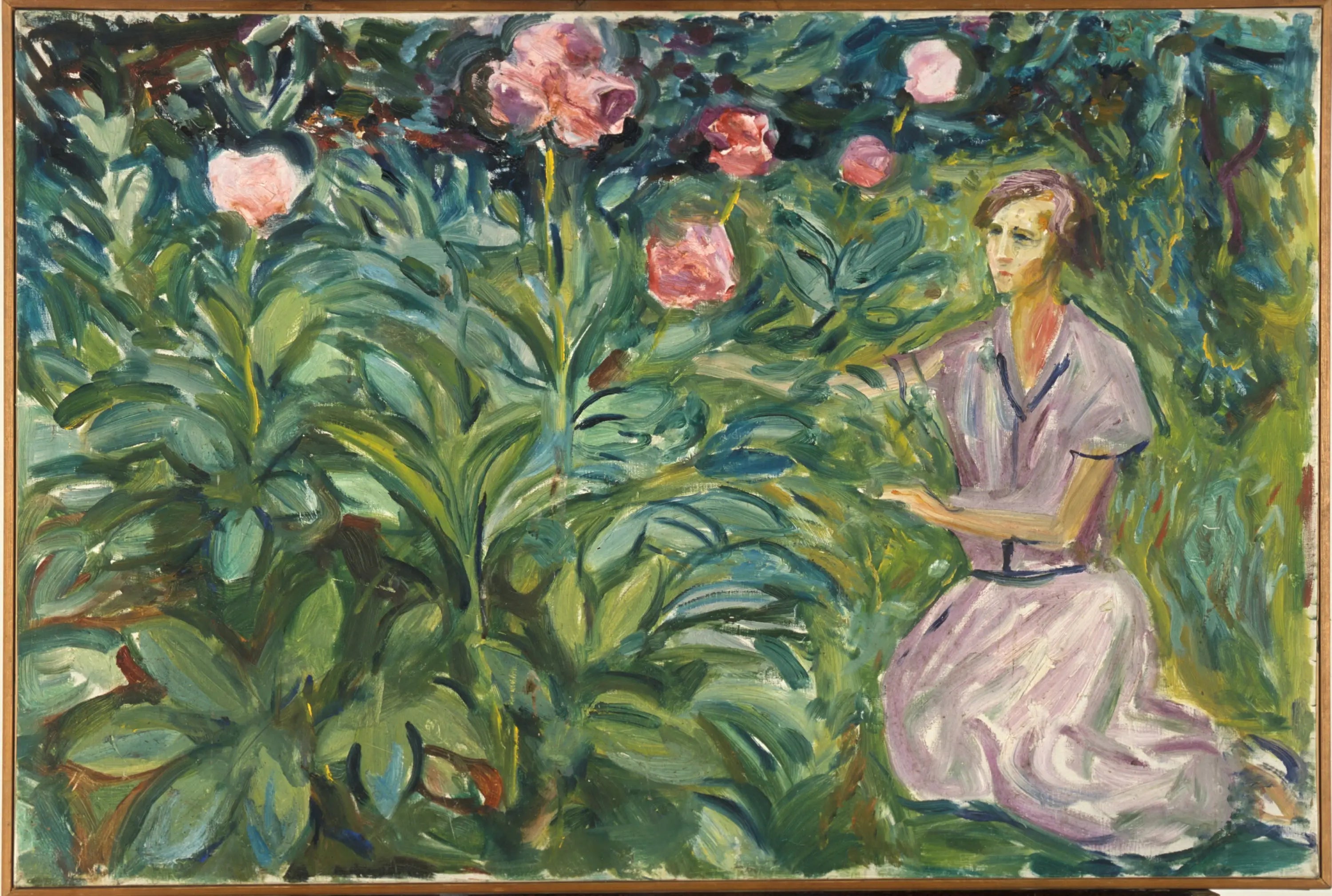 Reproduction du tableau « Femme aux pivoines - Edvard Munch » par Alpha Reproduction en peinture à l’huile