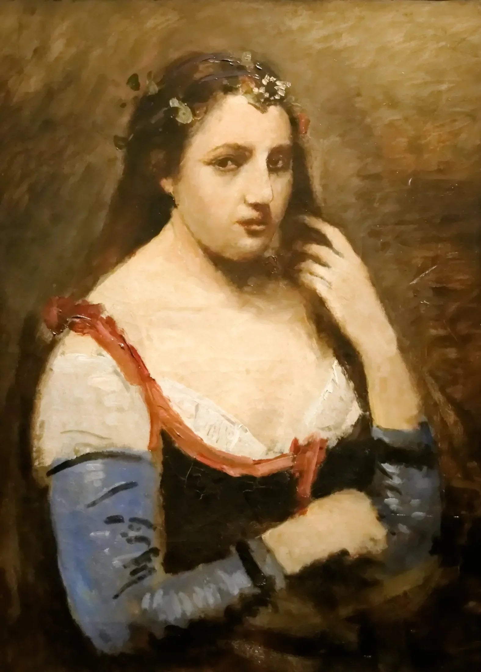 Femme avec des marguerites - Jean-Baptiste Camille Corot image 1 reproduction de peinture à l’huile