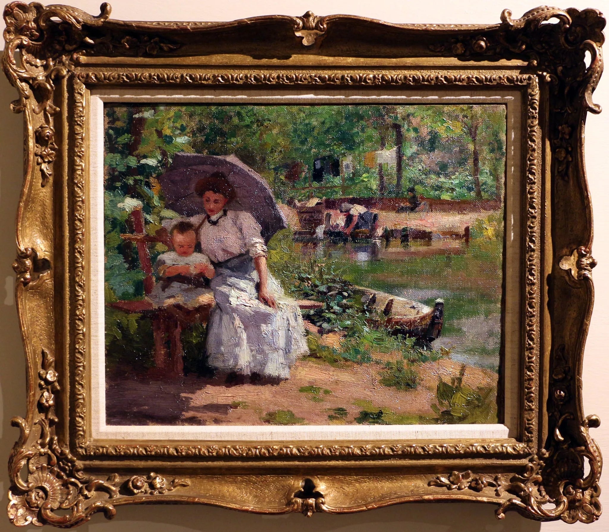 Femme avec enfant assise dans un bois - Federico Zandomeneghi image 1 tableau peint à l’huile sur toile