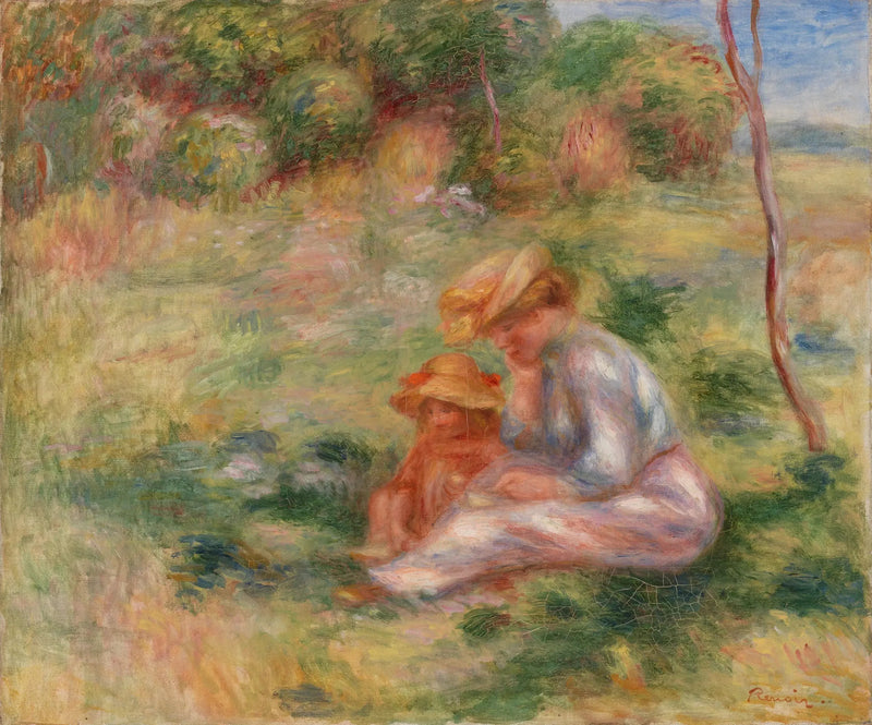 Donna con bambino sull'erba - Pierre-Auguste Renoir