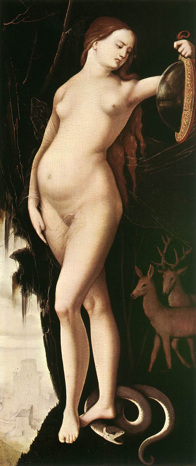 Donna con specchio, serpente, cervo e cane - Hans Baldung Grien