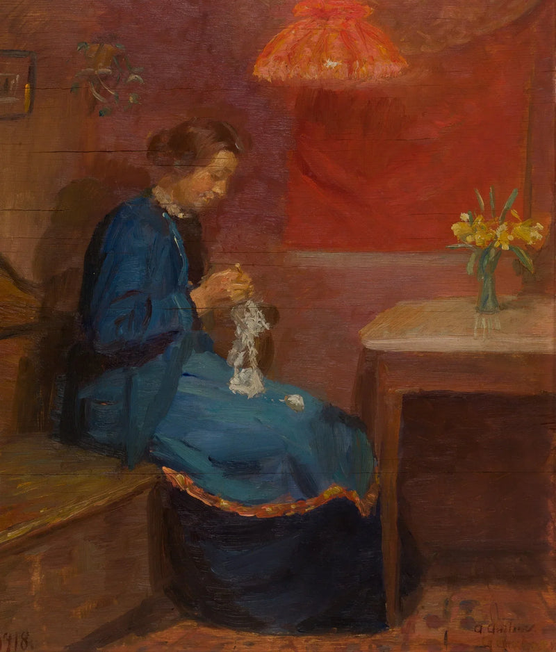 Donna con il suo ricamo. - Anna Ancher