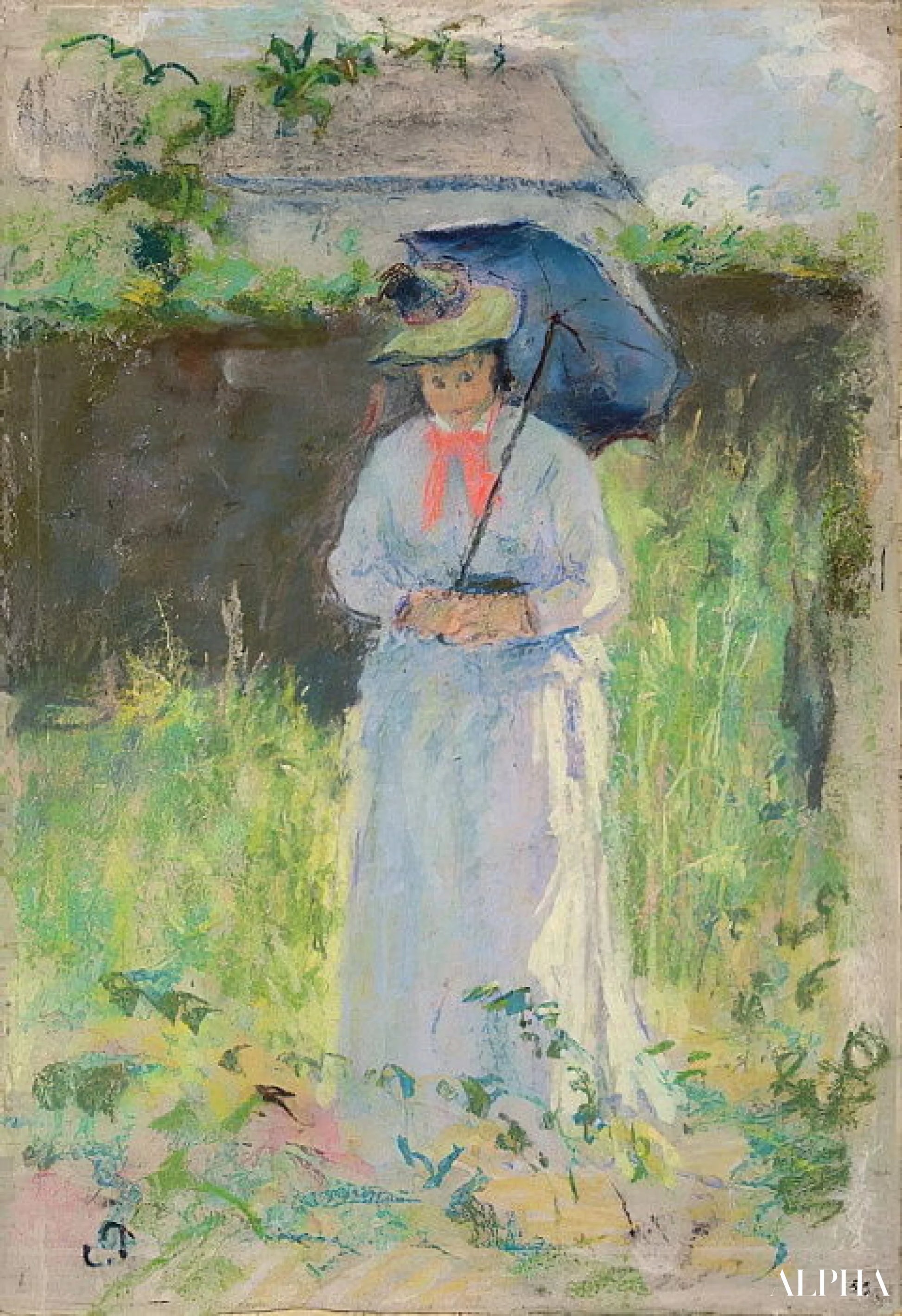 Femme avec un parasol - Camille Pissarro - Reproductions de tableaux et peintures haut de gamme
