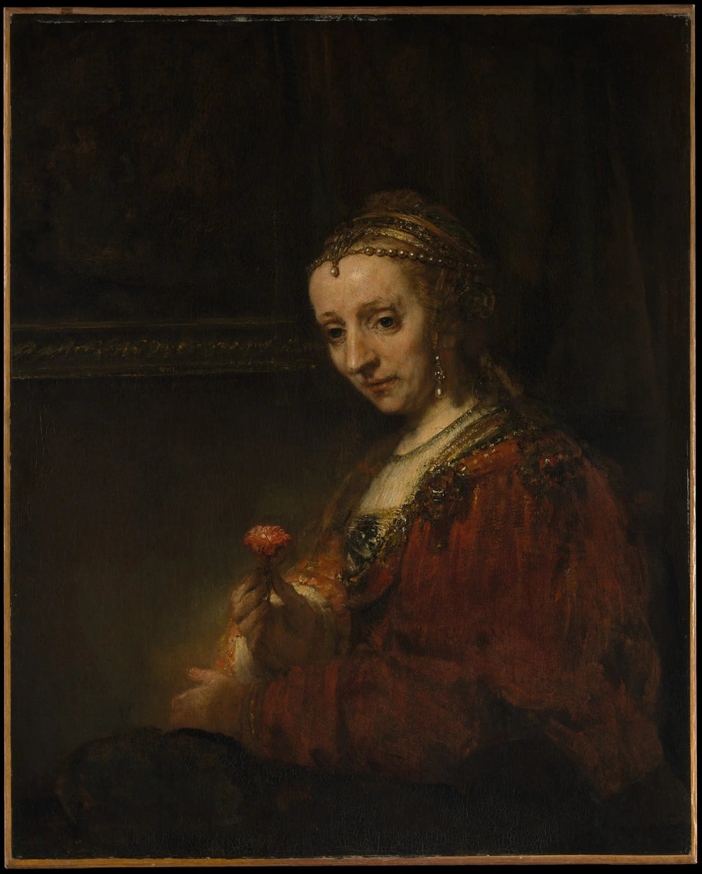 Femme avec un rose - Rembrandt image 1 reproduction d’œuvre d’art à l’huile