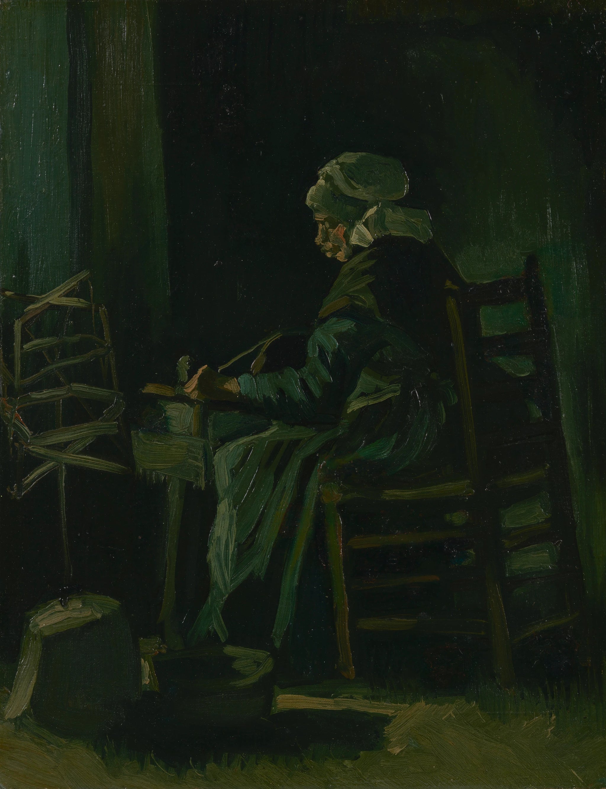 Femme bobinant du fil F36 — intérieur paysan peint par Vincent van Gogh