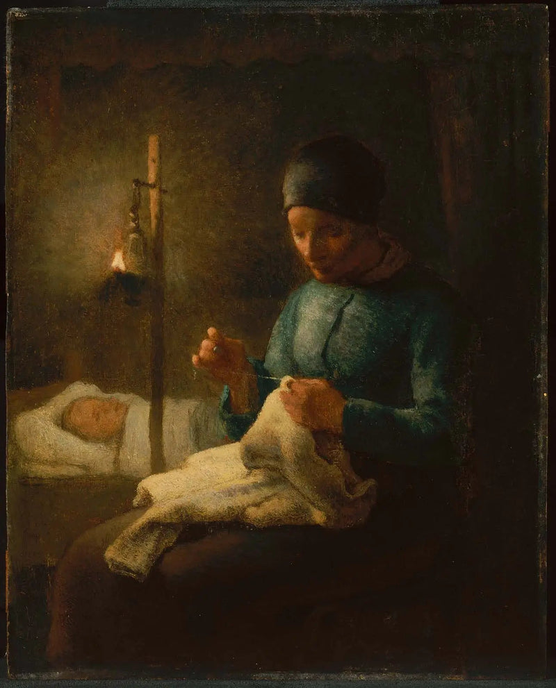 Donna che cuce accanto al suo bambino addormentato - Jean-François Millet