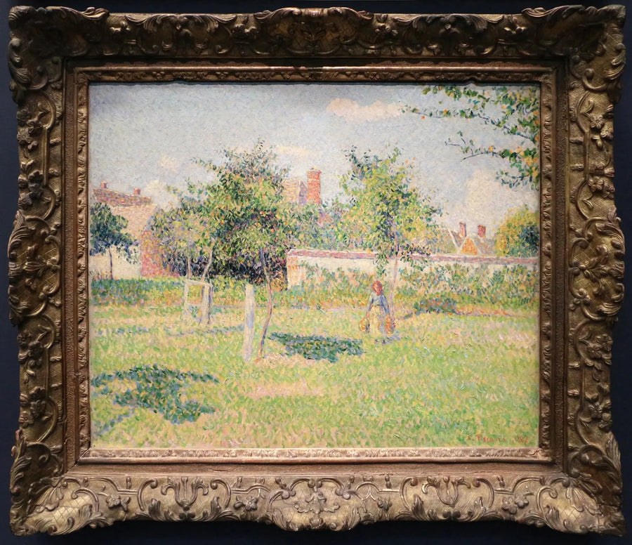 Donna in un giardino, sole di primavera nel prato a Éragny - Camille Pissarro