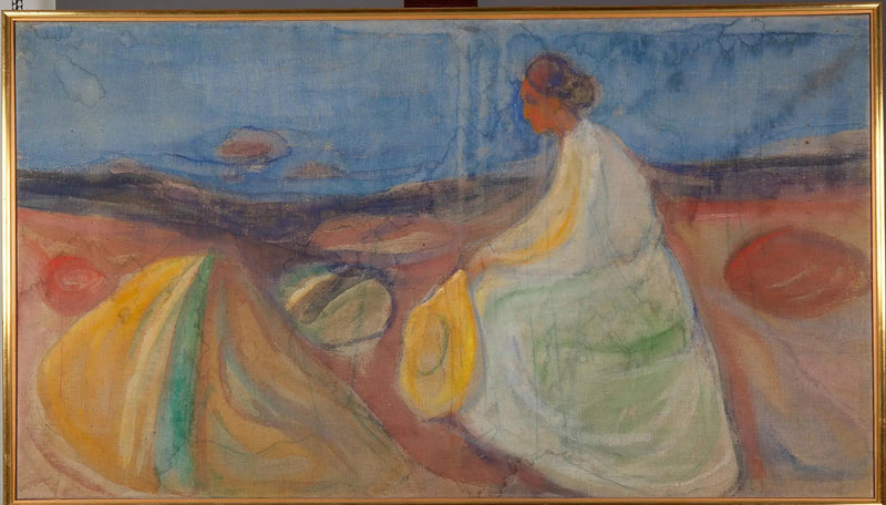 Donna in bianco seduta sulla spiaggia - Edvard Munch