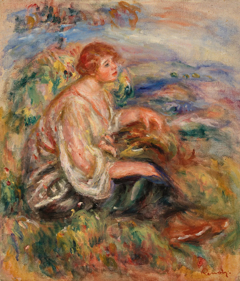 Donna in camicetta di tulle e gonna nera in un paesaggio - Pierre-Auguste Renoir