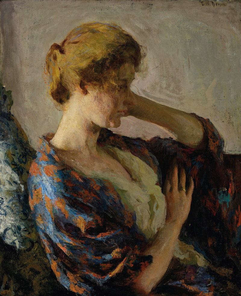 Donna in kimono blu - Frank Weston Benson