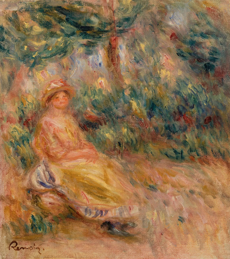Donna in rosa e giallo in un paesaggio - Pierre-Auguste Renoir