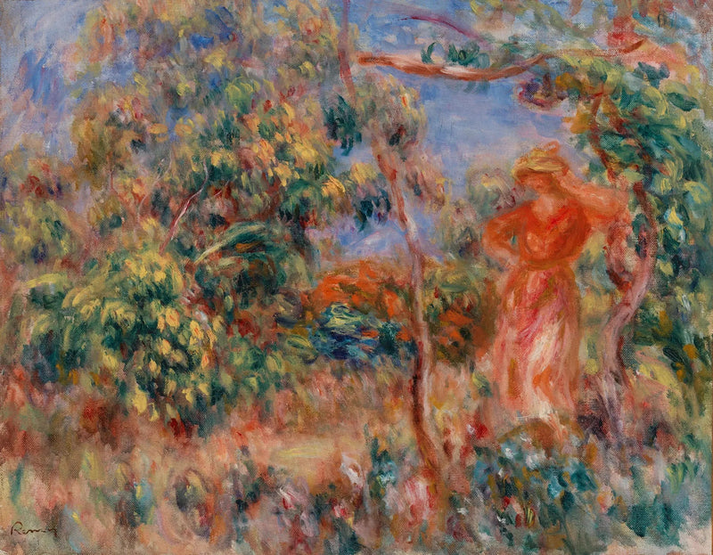 Donna in rosso in un paesaggio - Pierre-Auguste Renoir