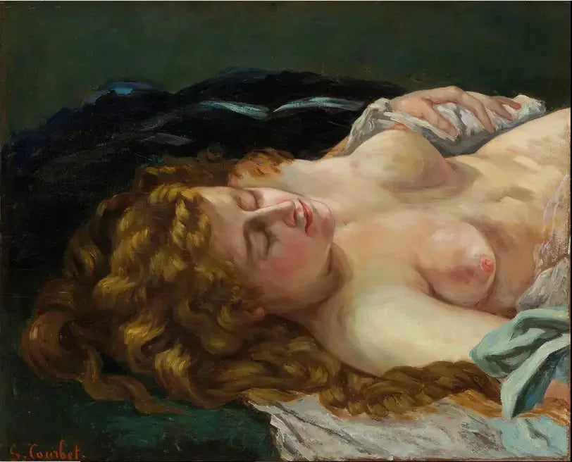 Femme endormie aux cheveux roux - Gustave Courbet image 1 reproduction artisanale de tableau