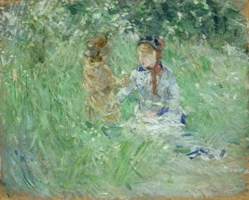 Donna e bambino in un prato a Bougival - Berthe Morisot