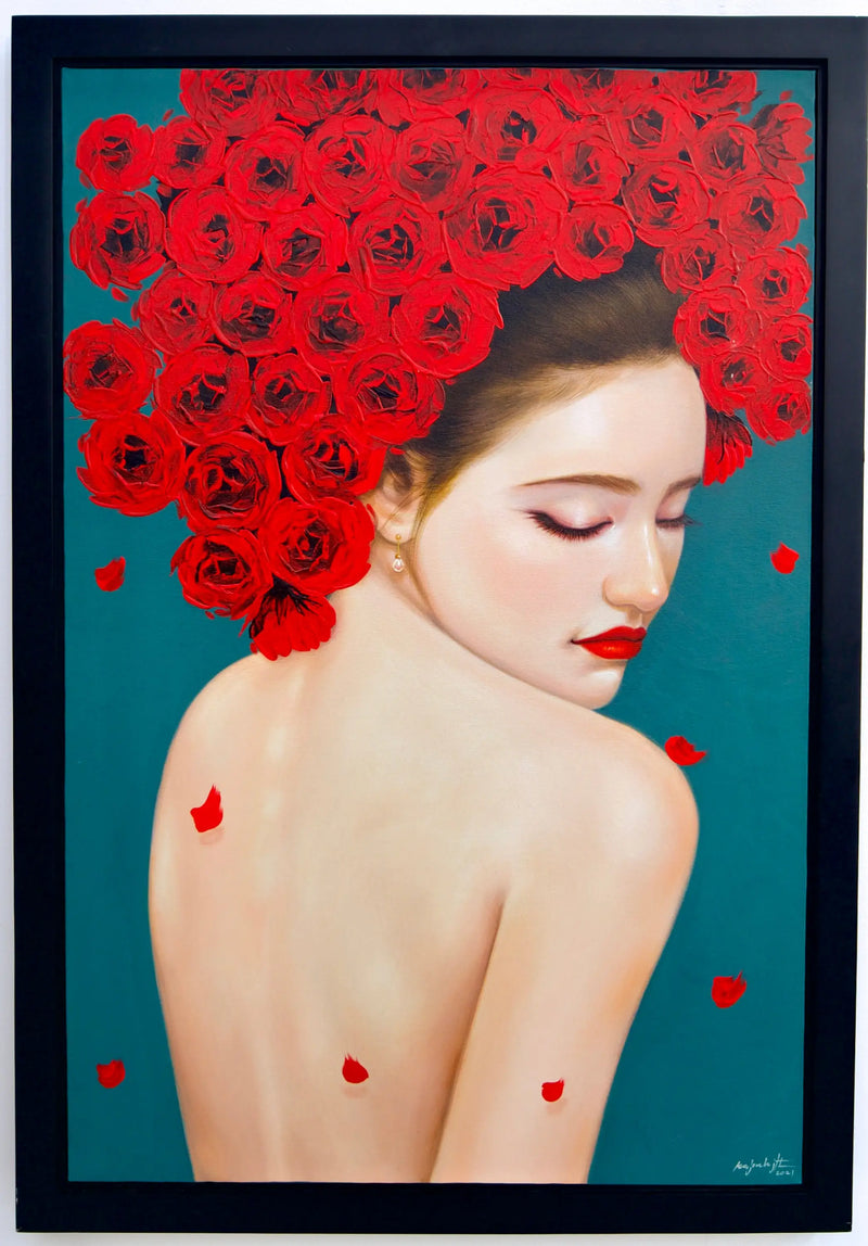 Donna Fragile con Rose | Dimensioni: 60x90 cm