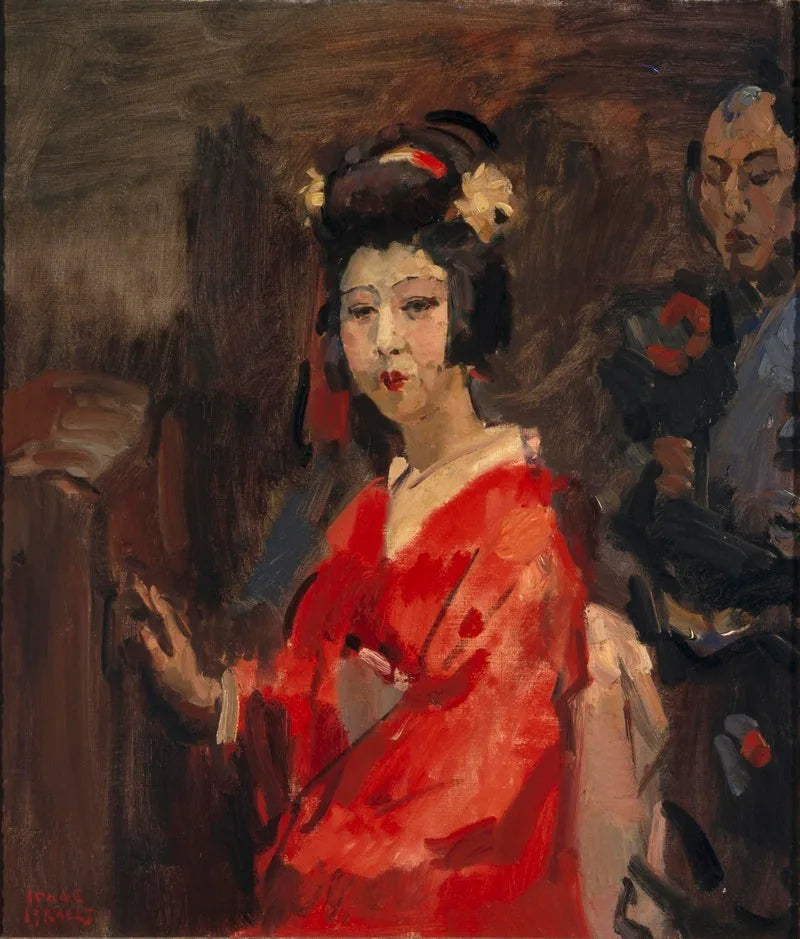Donna giapponese in kimono rosso - Isaac Israel