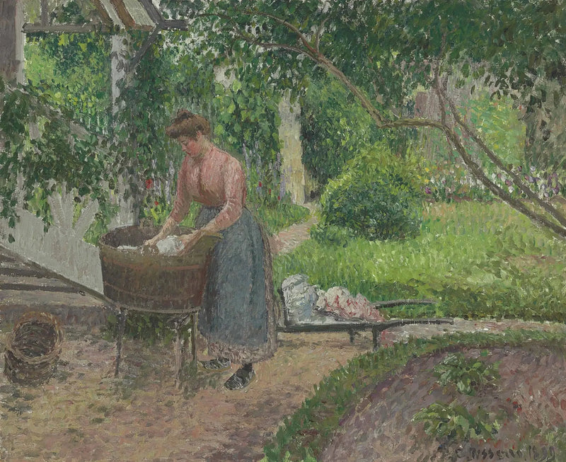 Donna che lava i panni nel giardino, Éragny - Camille Pissarro