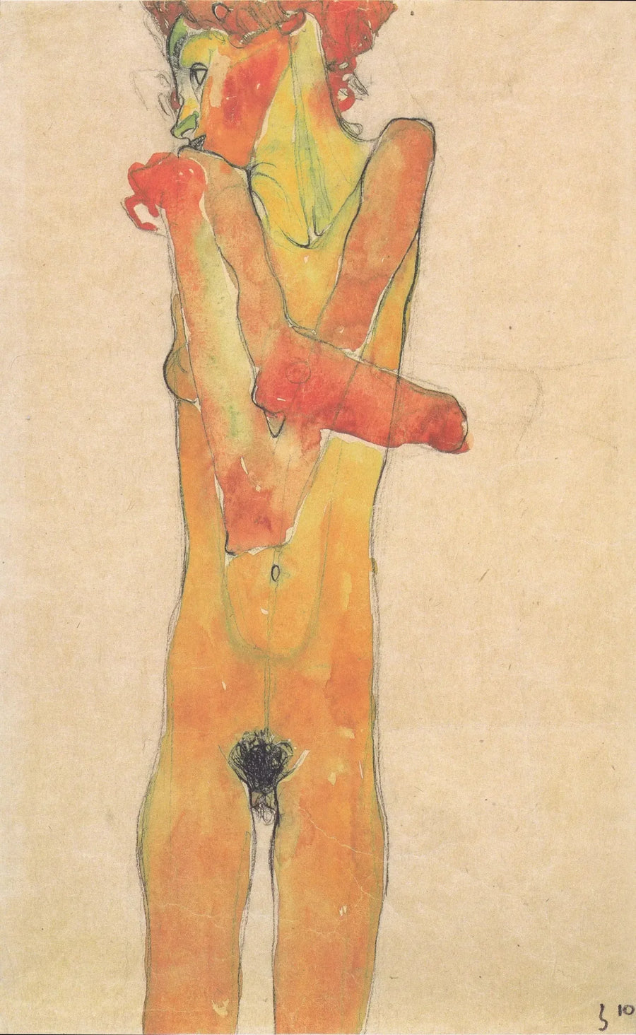 Donna nuda in piedi con le braccia incrociate - Egon Schiele