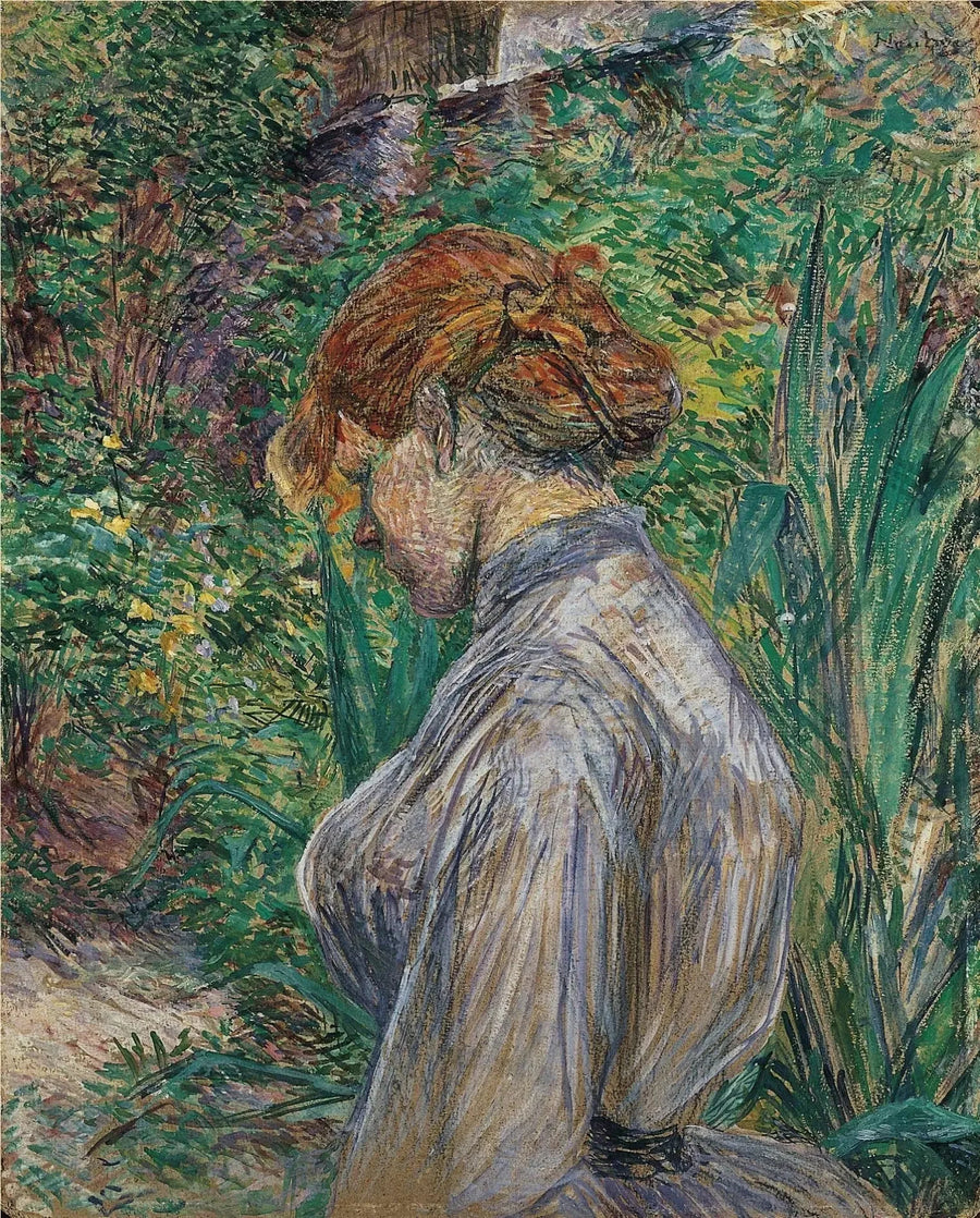 Donna rossa seduta nel giardino di M. Forest - Henri de Toulouse-Lautrec