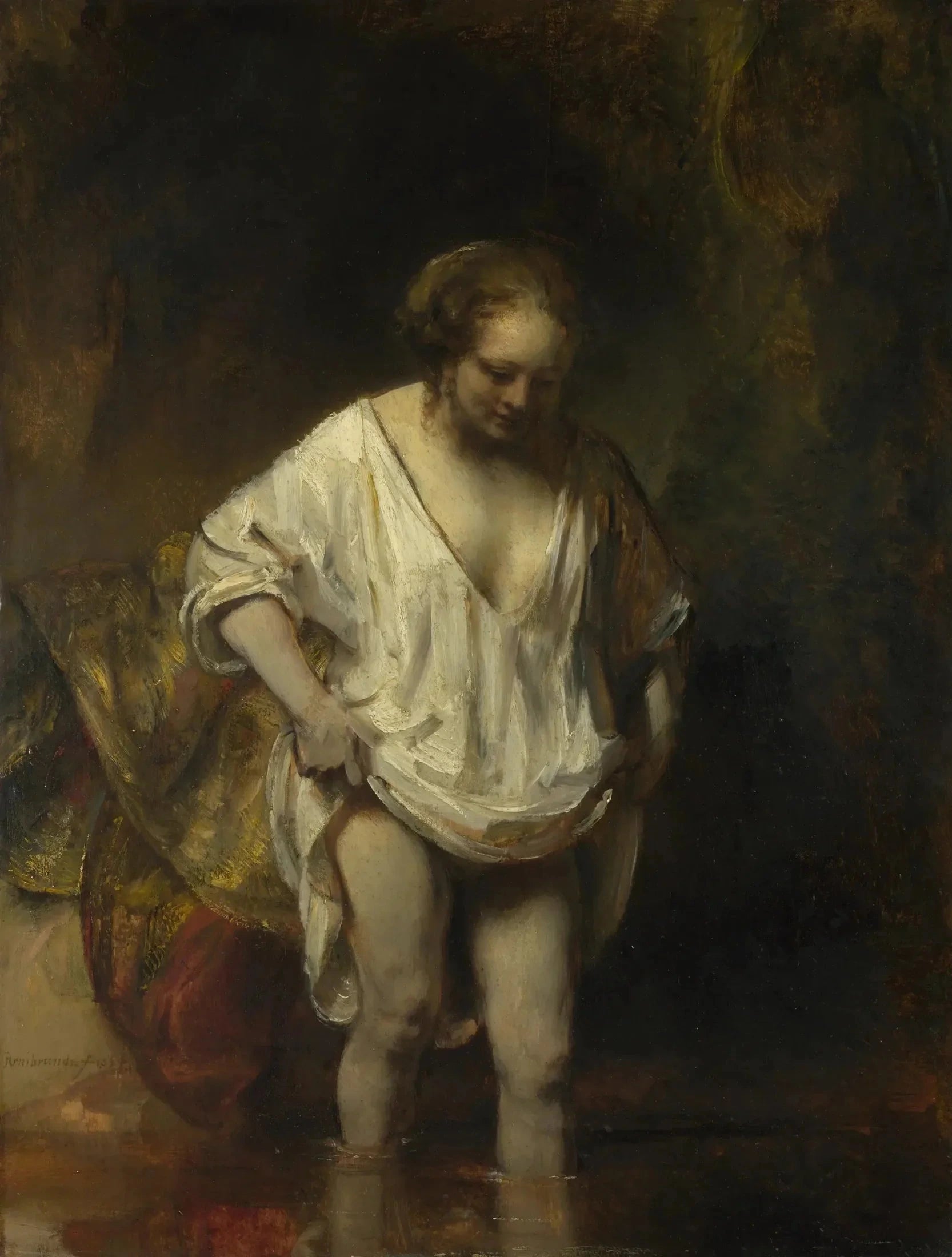 Une femme se baignant dans un ruisseau — Rembrandt, 1654, National Gallery de Londres