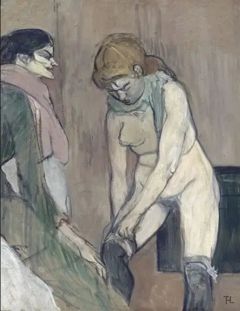 Femme tirant son bas - Henri de Toulouse-Lautrec image 1 reproduction d’œuvre d’art à l’huile