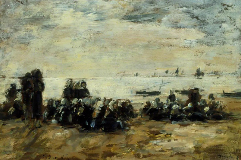 Donne che aspettano le barche da pesca sulla spiaggia di Berck - Eugène Boudin
