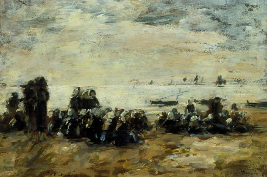 Donne che aspettano le barche da pesca sulla spiaggia di Berck - Eugène Boudin