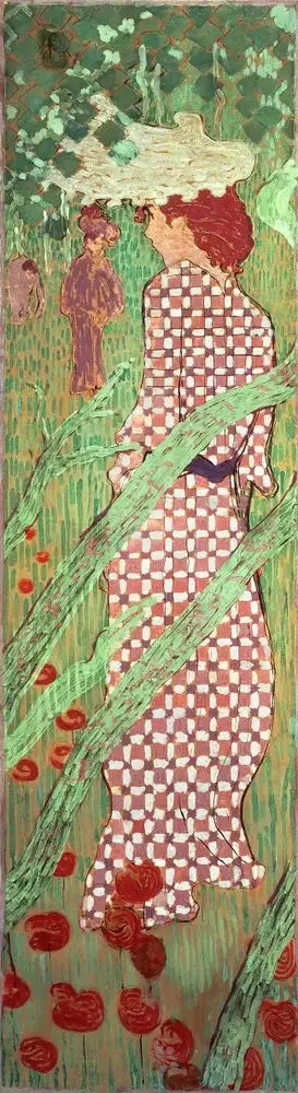 Donne nel giardino: donna con abito a quadri - Pierre Bonnard