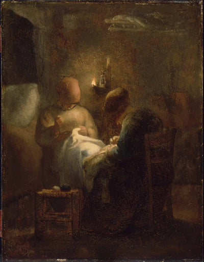 Femmes cousant à la lueur d’une lampe (La Veillée) - Jean-François Millet - Alpha Reproduction