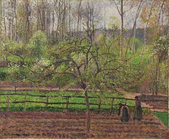 Donne in un orto, primavera, tempo grigio, Éragny - Camille Pissarro