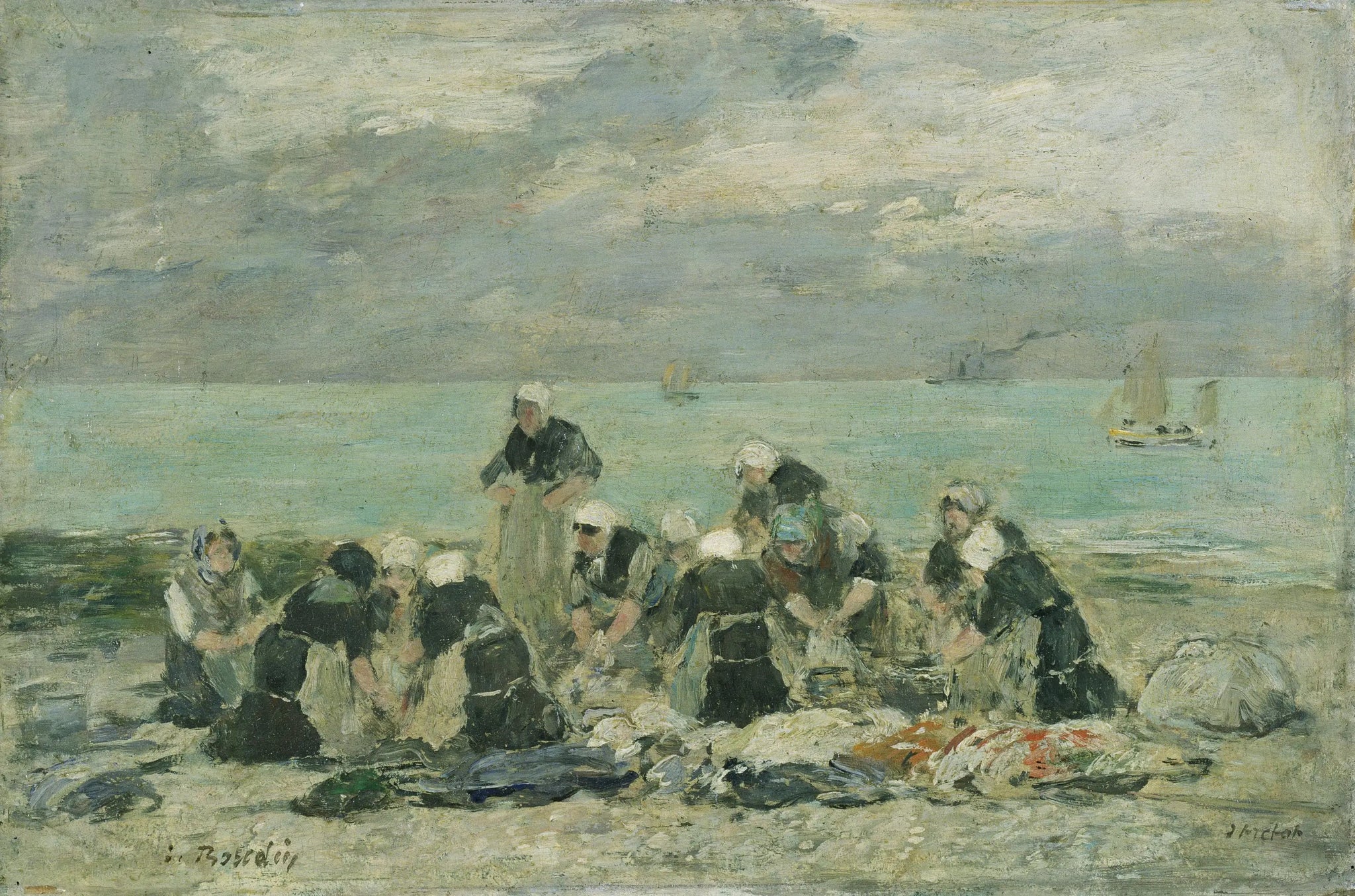 Femmes lavant le linge à Étretat - Eugène Boudin image 1 reproduction réalisée par Alpha Reproduction