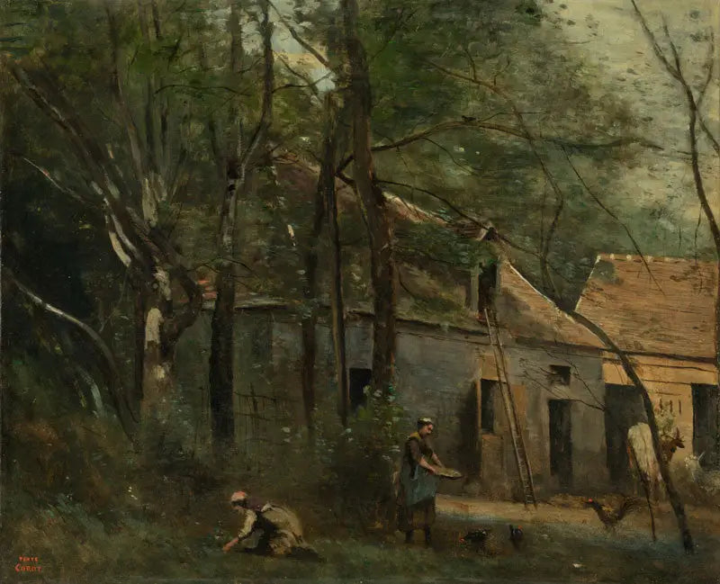 Ferme dans la forêt - Jean-Baptiste Camille Corot image 1 copie peinte à la main à l’huile