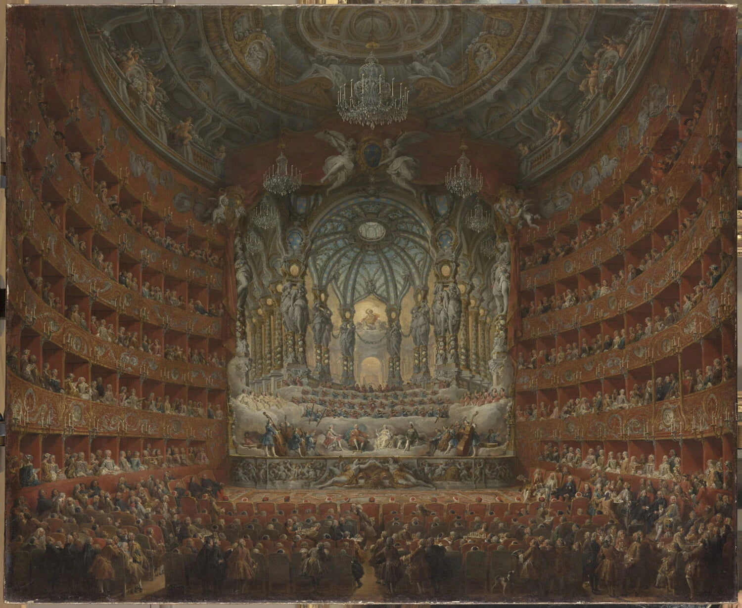 Fête musicale donnée par le cardinal de La Rochefoucauld au théâtre Argentina à Rome, le 15 juillet 1747, à l'occasion du mariage du Dauphin, fils de Louis XV, avec Marie-Josèphe de Saxe - Giovanni Paolo Panini