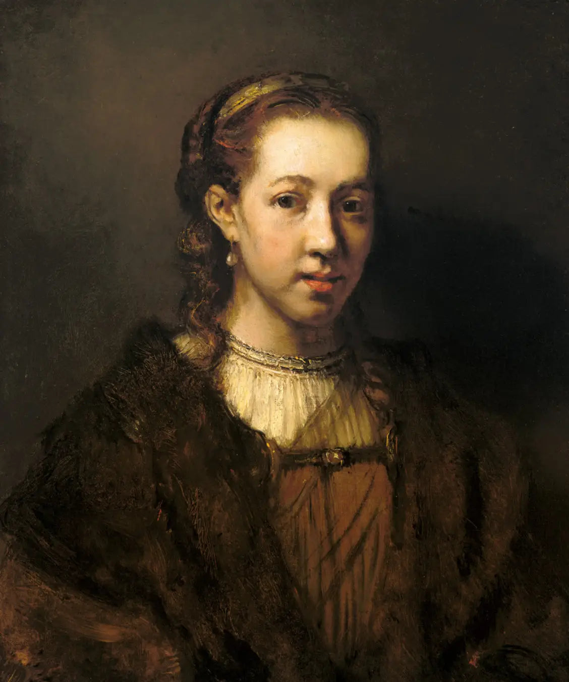 Figure à mi-corps d'une femme en costume fantaisiste - Rembrandt image 1 tableau peint à l’huile sur toile