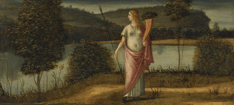 Figura allegorica di una donna in un paesaggio che tiene una lancia e un corno di abbondanza - Vittore Carpaccio