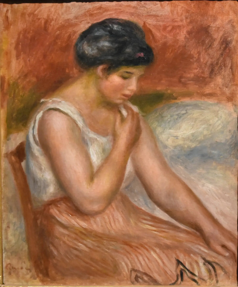 Ragazza seduta con gonna a righe - Pierre-Auguste Renoir