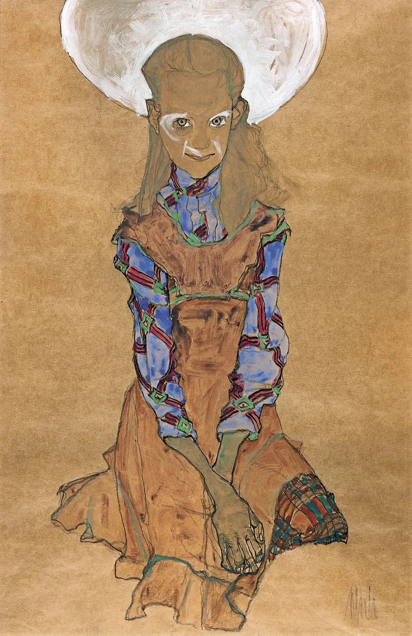 Fille assise (Poldi Lodzinsky) - Egon Schiele image 2 reproduction réalisée par Alpha Reproduction