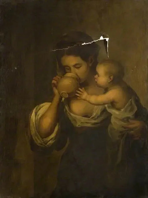 Ragazza che beve con un bambino in braccio - Bartolomé Esteban Murillo
