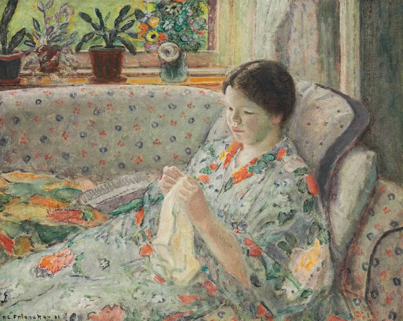 Fille cousant (la robe chinoise) - Frederick Carl Frieseke
