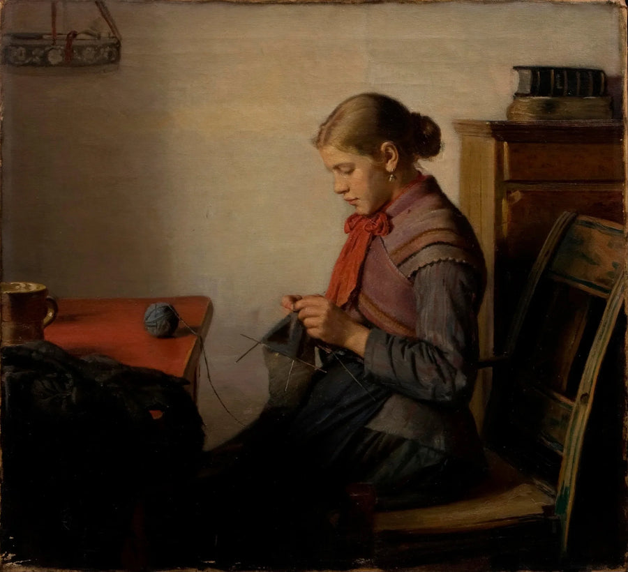 Figlia di Skagen, Maren Sofie, lavora a maglia - Michael Peter Ancher