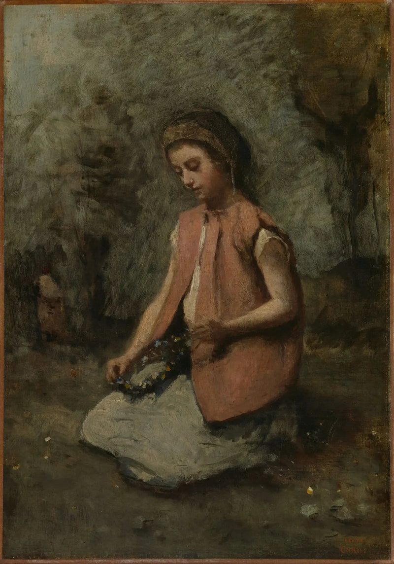 Ragazza che tesse una ghirlanda - Jean-Baptiste Camille Corot