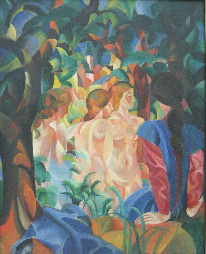 Ragazze che si bagnano con la città sullo sfondo - August Macke