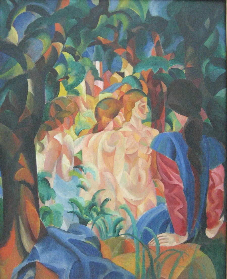 Ragazze che si bagnano con la città sullo sfondo - August Macke