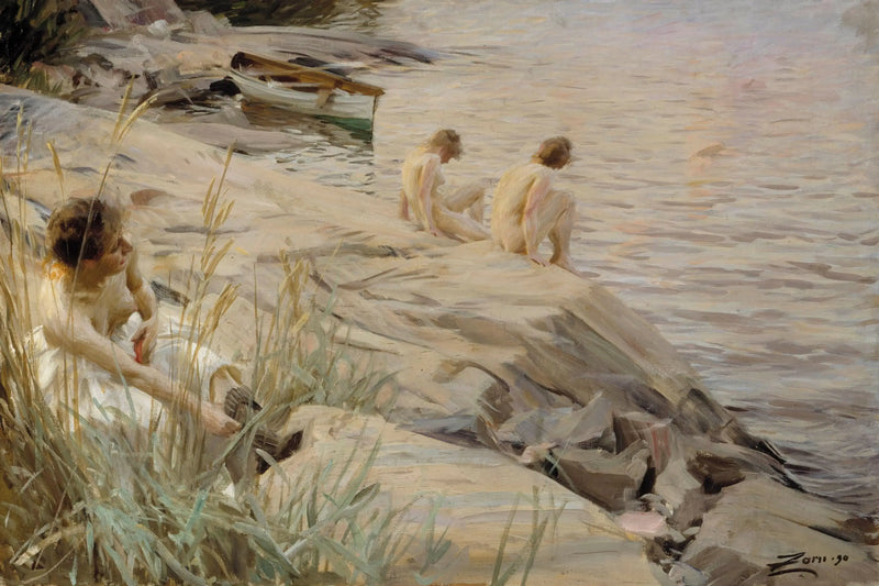Ragazze che si bagnano all'aperto; Ragazze che si bagnano all'aperto; Esterno - Anders Zorn