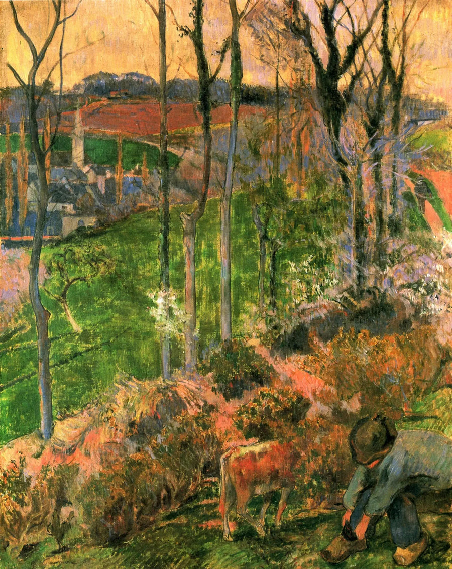 Fine inverno a Pont-Aven, bretone e vitello; o Piccolo Bretone sistematore del suo zoccolo - Paul Gauguin