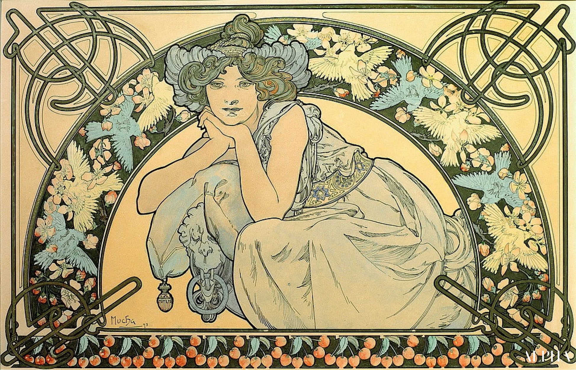 Fleur de cerisier - Mucha - Reproductions de tableaux et peintures haut de gamme