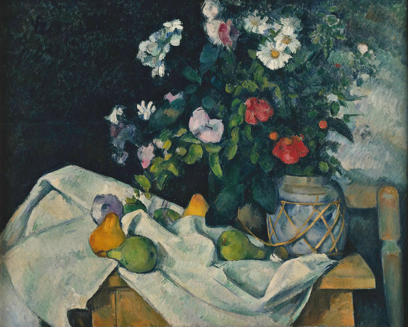 Fiori in un vaso di zenzero e frutta - Paul Cézanne